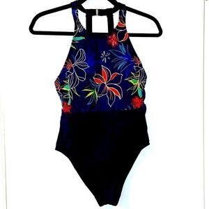 Eco Beach black and print one piece swimsuit size Medium